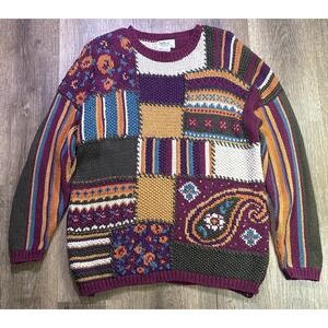 VTG Reference Point Women Knit Sweater Sz M Abstract Color Block Granny Blocks